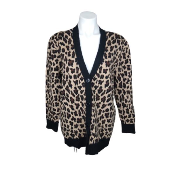 alice + olivia Bradford Grandpa Leopard Wool Blend Cardigan Sweater Size Medium - Picture 16 of 16